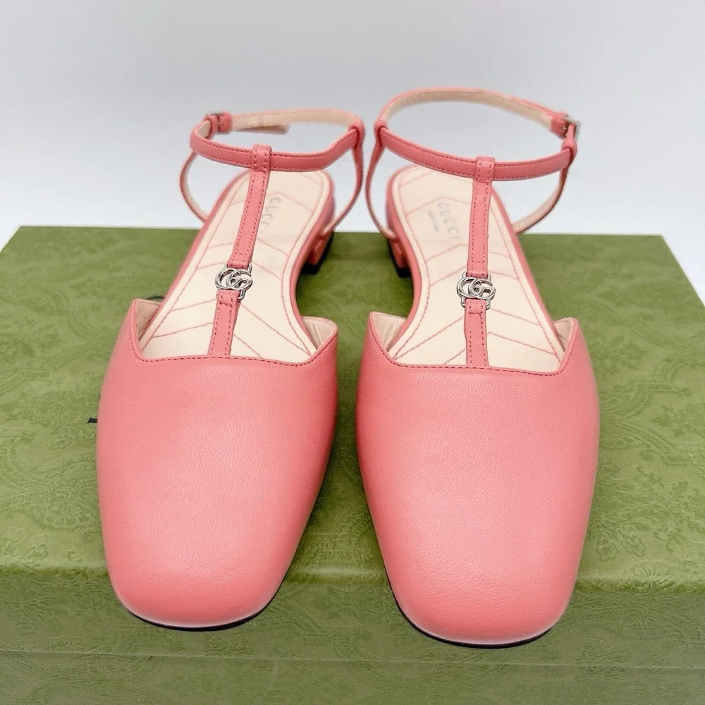 GUCCI Womens Ballet Flat DOUBLE G INTERLOCKING LOGO Slingback Pink Leather EU 36 - Picture 6 of 14